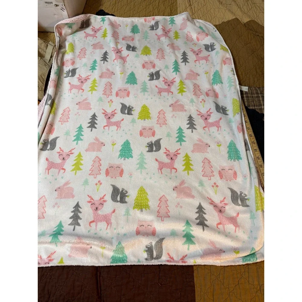 Cloud Island Woodland Animal Baby Blanket Pink Popcorn Sherpa Fleece 30x40 Deer‎